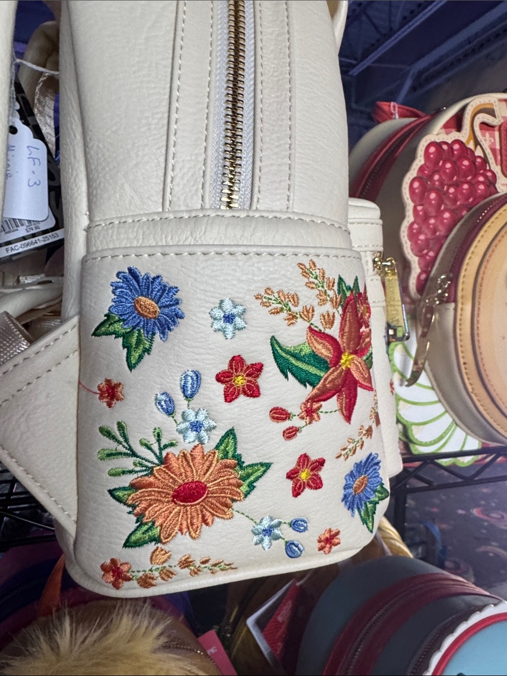 Loungefly Cream Floral Minnie Bow Ear Mini Backpack - Picture 3 of 3